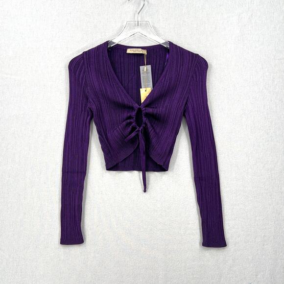 PAOLA BERNARDI Andressa Cropped Cardigan Small Purple Sparkle Knit Long Sleeve - Picture 2 of 12